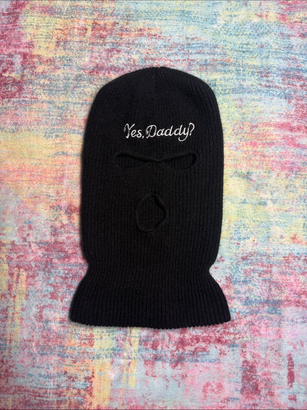 Black Kids Balaclava with 'Yes, Daddy?' Embroidery - Kids Accessories